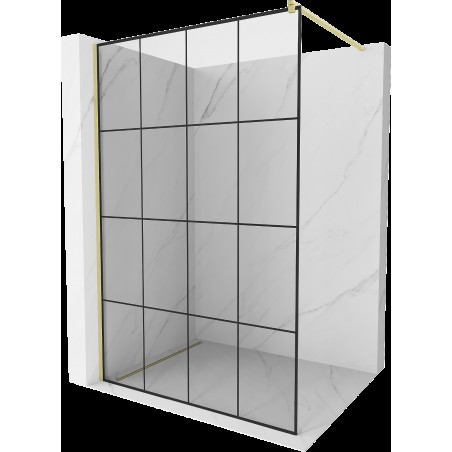 Mexen Kioto sprchová stěna Walk-in 130 x 200 cm, černý vzor 8 mm, zlatá kartáčovaná - 800-130-101-55-77