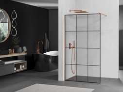 Mexen Kioto sprchová stena Walk-in 120 x 200 cm, čierny vzor 8 mm, brúsená mosadz - 800-120-101-65-77