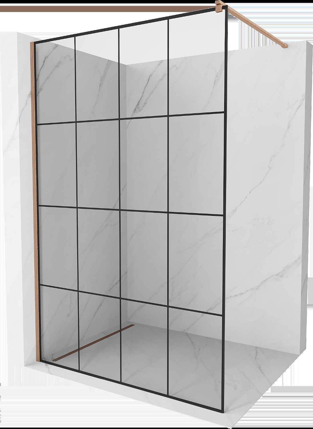 Mexen Kioto sprchová zástena Walk-in 150 x 200 cm, čierny vzor 8 mm, brúsená meď - 800-150-101-65-77