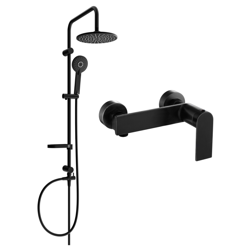 Mexen Carl nástenná sprchová súprava s dažďovou hlavicou a sprchovou batériou Zero, čierna - 71140240-70