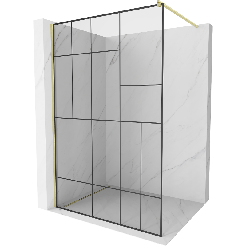 Mexen Kioto sprchová stena Walk-in 80 x 200 cm, čierny vzor 8 mm, zlatá brúsená - 800-080-101-55-78