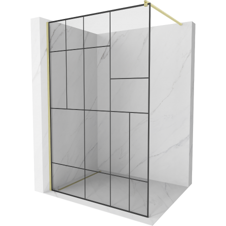 Mexen Kioto sprchová stena Walk-in 80 x 200 cm, čierny vzor 8 mm, zlatá brúsená - 800-080-101-55-78