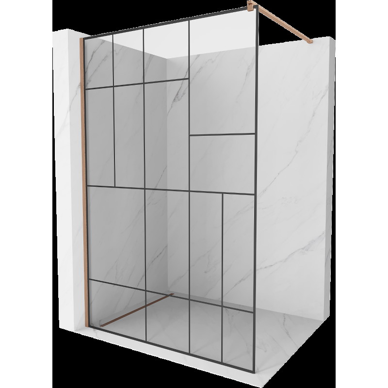 Mexen Kioto sprchová priečka Walk-in 100 x 200 cm, čierny vzor 8 mm, brúsená meď - 800-100-101-65-78