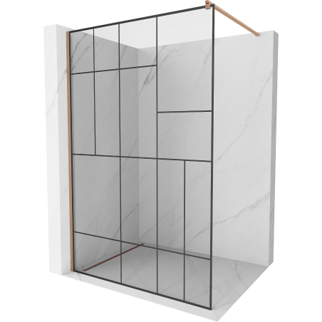 Mexen Kioto sprchová zástena Walk-in 130 x 200 cm, čierny vzor 8 mm, brúsená meď - 800-130-101-65-78