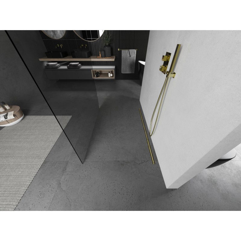 Mexen Kioto samostatne stojaca sprchová stena 125 x 200 cm, priehľadná 8 mm, zlatá kartáčovaná - 800-125-002-55-00