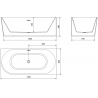 Mexen Mia voľne stojaca rohová pravá vaňa 170 x 80 cm, biela/čierna, prepad nikel kartáčovaný - 52691708075P-97