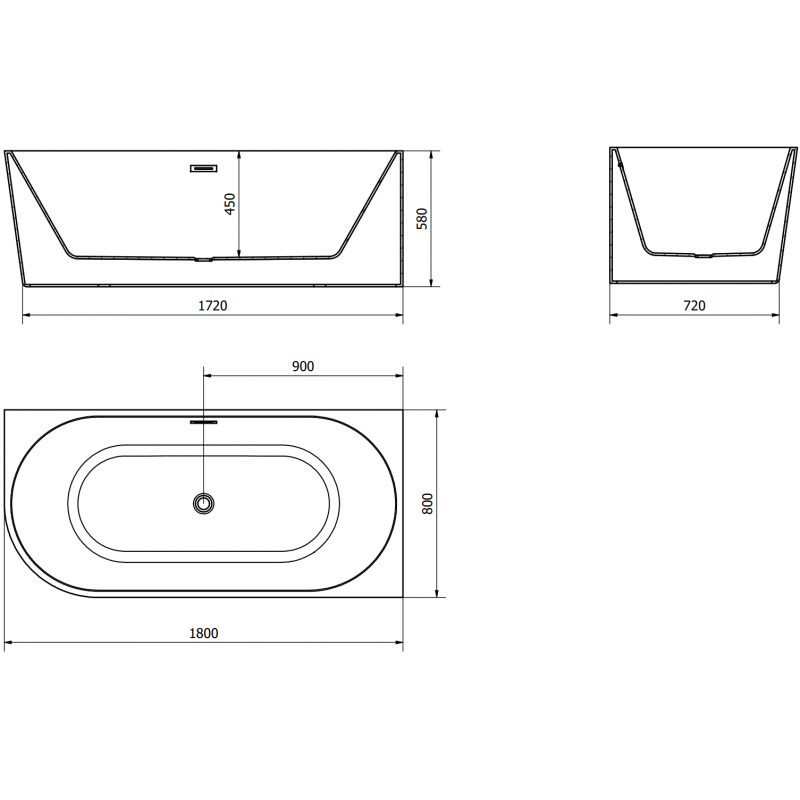 Mexen Mia voľne stojaca rohová pravá vaňa 180 x 80 cm, biela, čierny prepad - 52691808000P-70