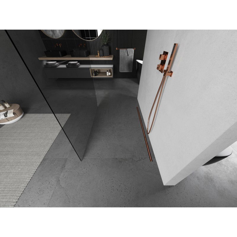 Mexen Kioto voľne stojaca sprchová stena 135 x 200 cm, priehľadná 8 mm, brúsená meď - 800-135-002-65-00