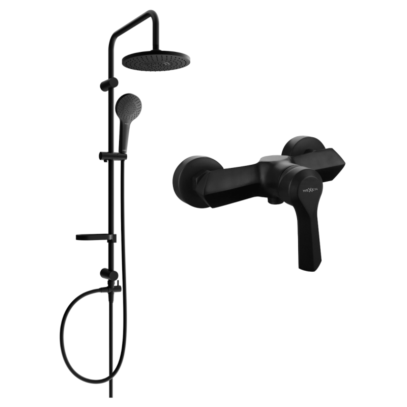 Mexen Erik nástenný sprchový set s dažďovou sprchou a sprchovou batériou Sabre, čierny - 72140205-70