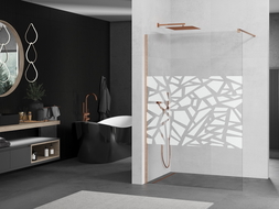 Mexen Kioto sprchová stena Walk-in 140 x 200 cm, biely vzor 8 mm, brúsená meď - 800-140-101-65-85