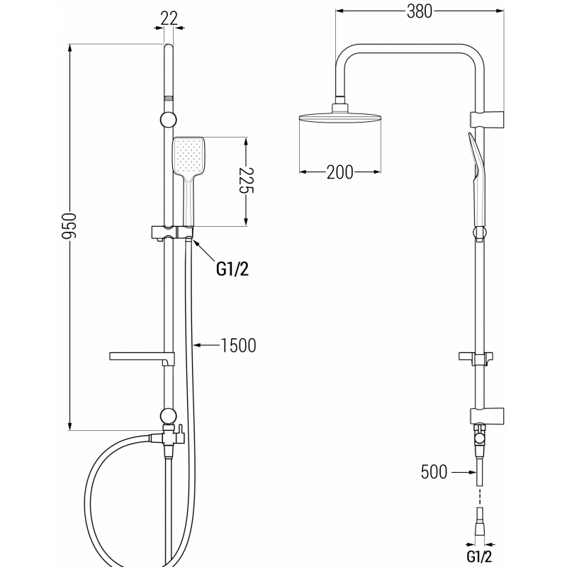 Mexen Sven batériový sprchový set s dažďovou sprchou a sprchovou batériou Sabre, čierny - 72140262-70