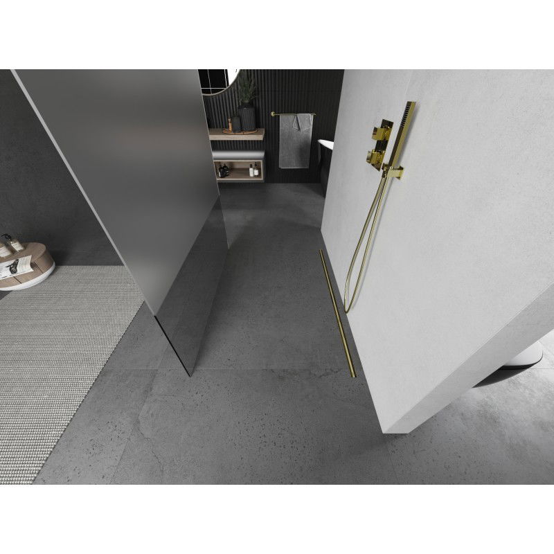 Mexen Kioto voľne stojaca sprchová stena 120 x 200 cm, priehľadná/zamatová 8 mm, zlatá kartáčovaná - 800-120-002-55-35