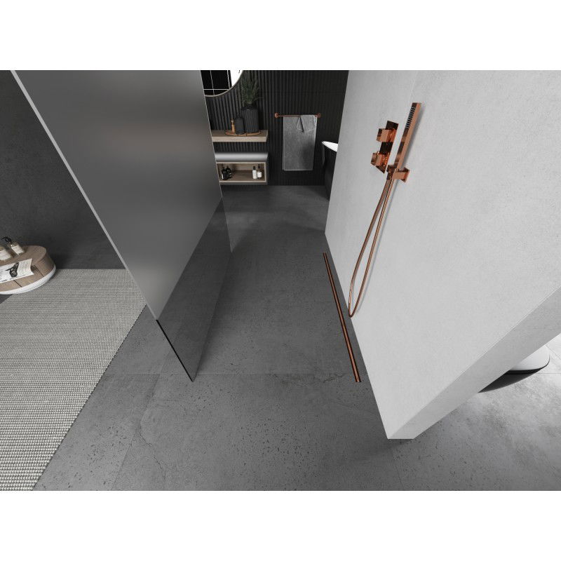 Mexen Kioto samostatne stojaca sprchová stena 130 x 200 cm, transparent/matné 8 mm, brúsená meď - 800-130-002-65-35