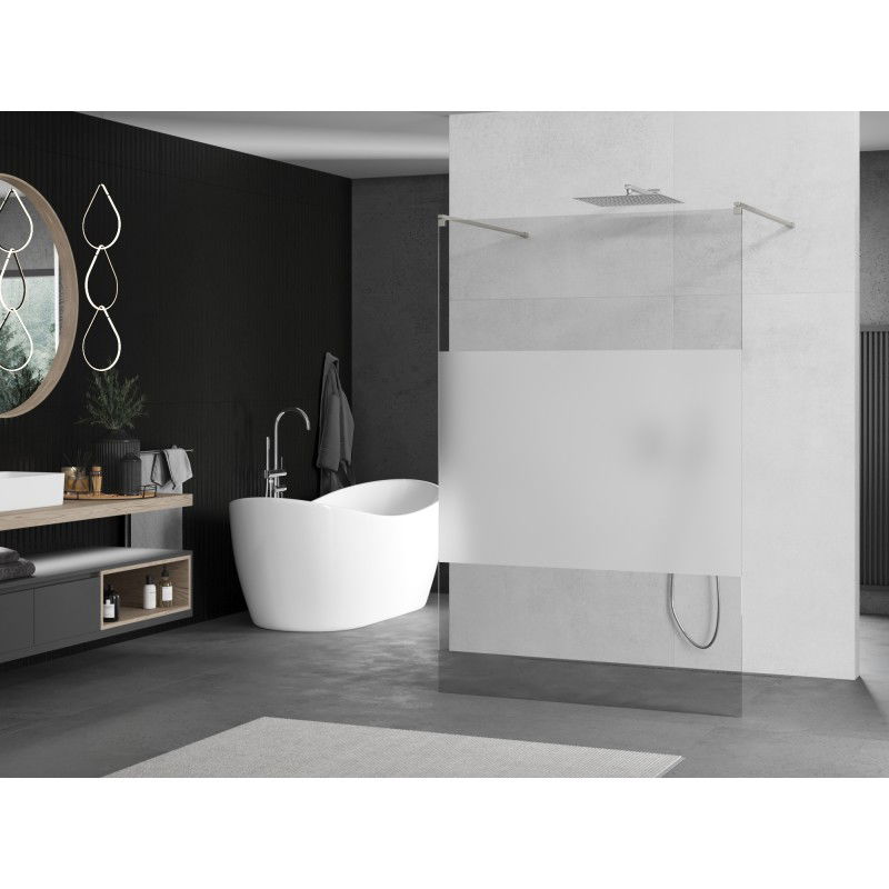 Mexen Kioto voľne stojaca sprchová stena 130 x 200 cm, priehľadná/matná 8 mm, kartáčovaný nikel - 800-130-002-97-35