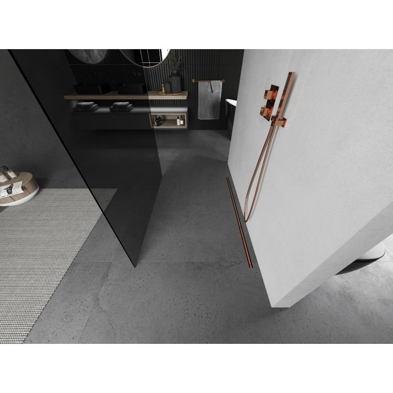 Mexen Kioto voľne stojaca sprchová stena 130 x 200 cm, grafit 8 mm, brúsená meď - 800-130-002-65-40