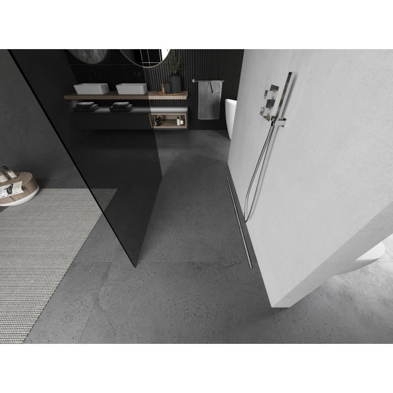 Mexen Kioto voľne stojaca sprchová stena 100 x 200 cm, grafit 8 mm, brúsený nikel - 800-100-002-97-40