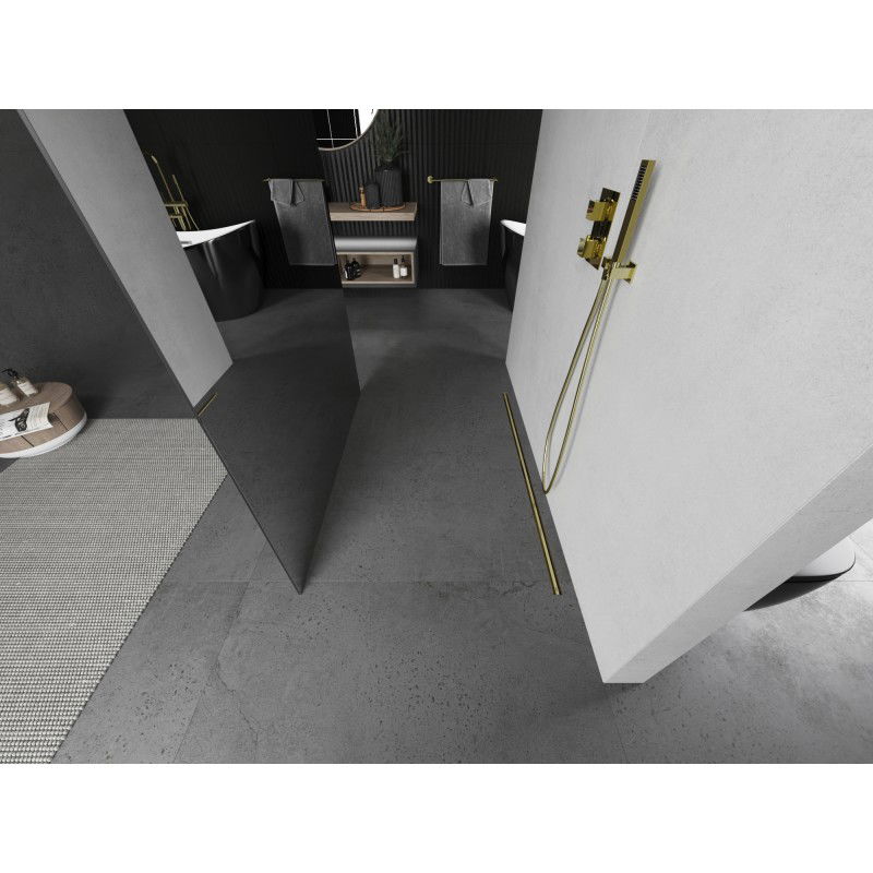 Mexen Kioto samostatne stojaca sprchová stena 130 x 200 cm, zrkadlo 8 mm, zlatá kefovaná - 800-130-002-55-50