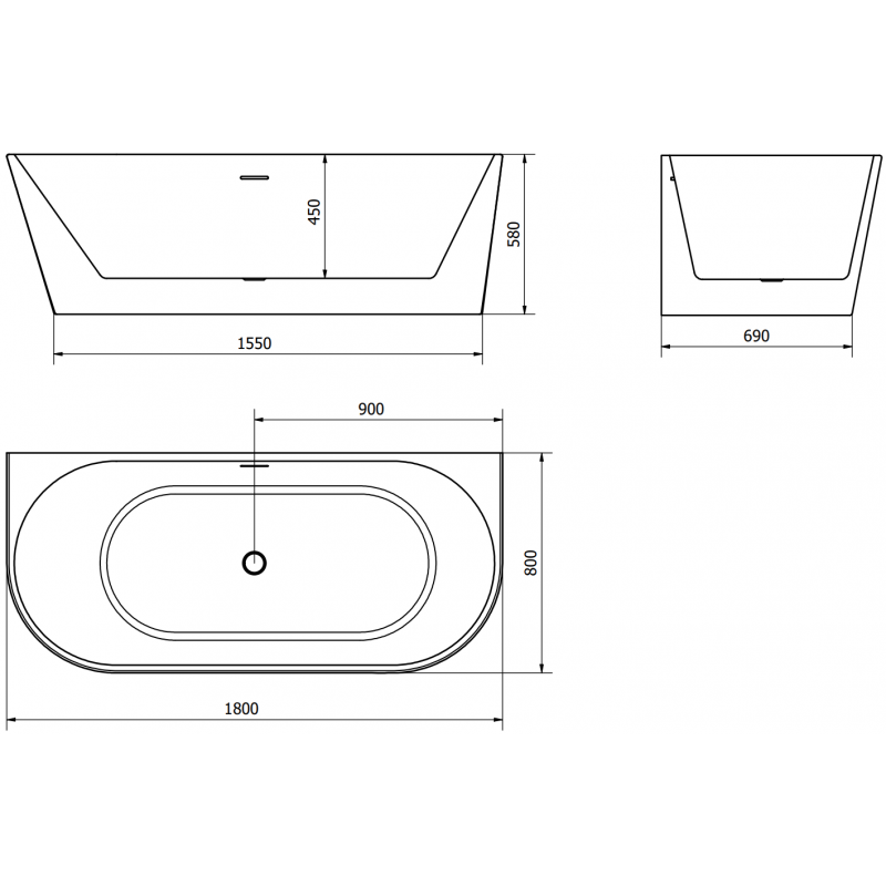 Mexen Oval voľne stojaca vaňa pri stene 180 x 80 cm, biela, prepad matná meď - 52671808000-65