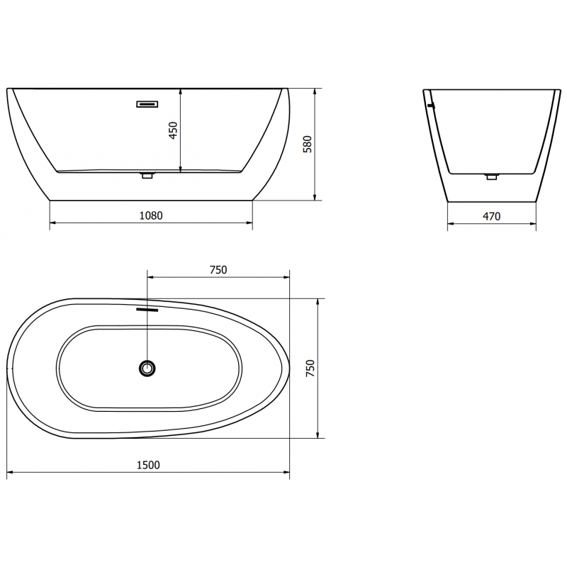 Mexen Eos voľne stojaca vaňa 150 x 75 cm, biela, prepad chróm - 52471507500-01