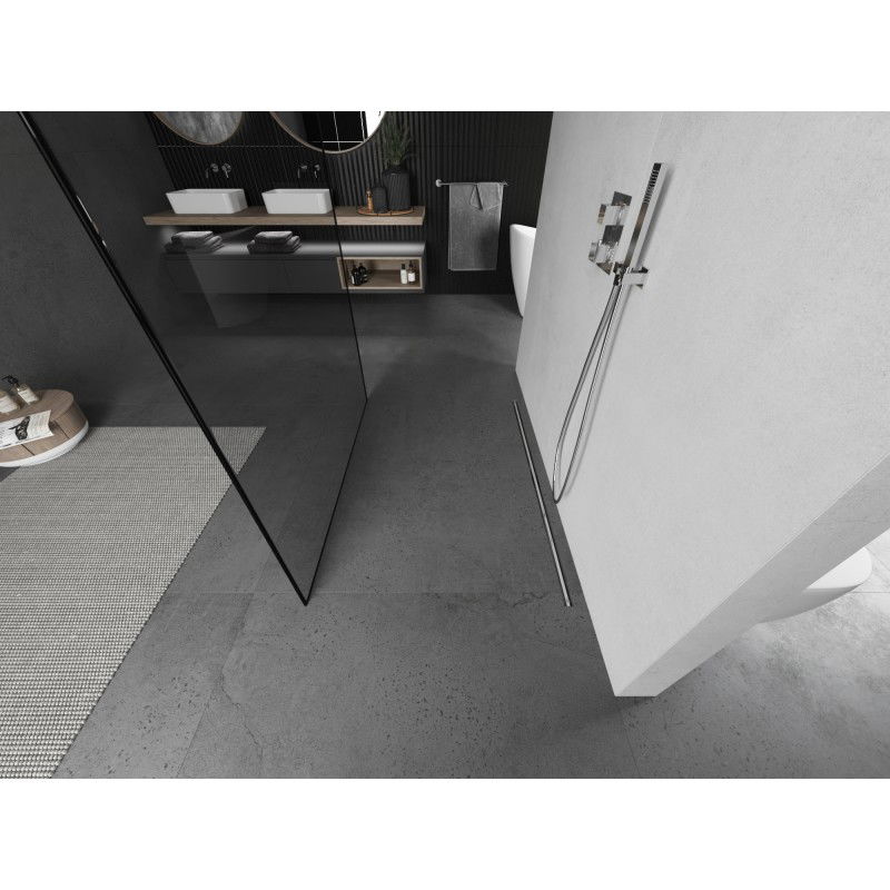 Mexen Kioto samostatne stojaca sprchová stena 160 x 200 cm, čierny rám 8 mm, brúsený nikel - 800-160-002-97-70