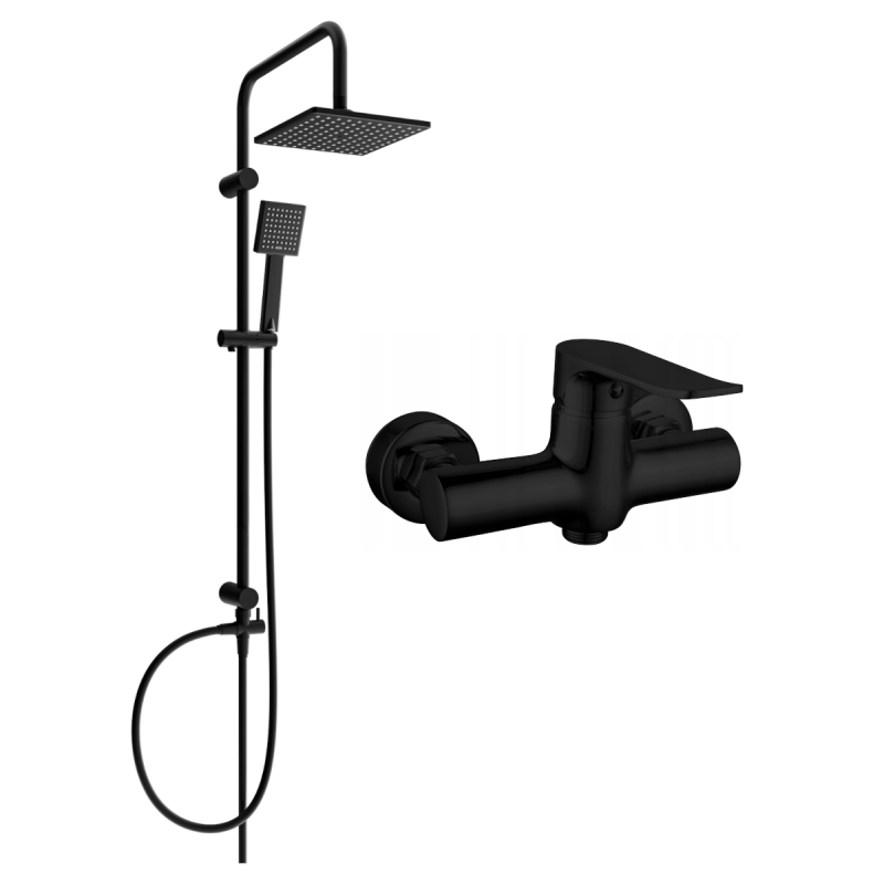 Mexen Tord nadstavbová sprchová súprava s hlavovou sprchou a sprchovou batériou Pecos, čierna - 72740200-70