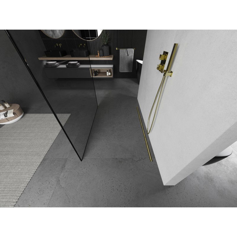 Mexen Kioto voľne stojaca sprchová stena 150 x 200 cm, čierny rám 8 mm, zlato matná - 800-150-002-55-70