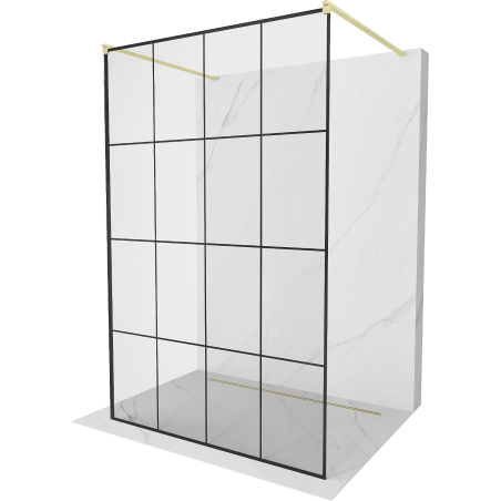 Mexen Kioto samostatná sprchová stena 140 x 200 cm, čierna mriežka 8 mm, zlatá kartáčovaná - 800-140-002-55-77