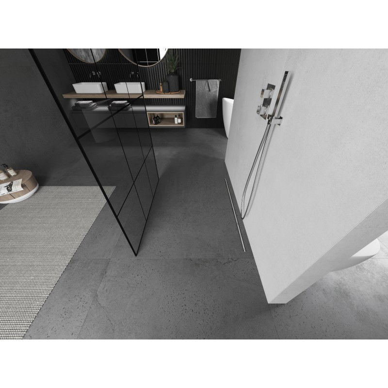 Mexen Kioto voľne stojaca sprchová stena 110 x 200 cm, čierna mriežka 8 mm, brúsený nikel - 800-110-002-97-77