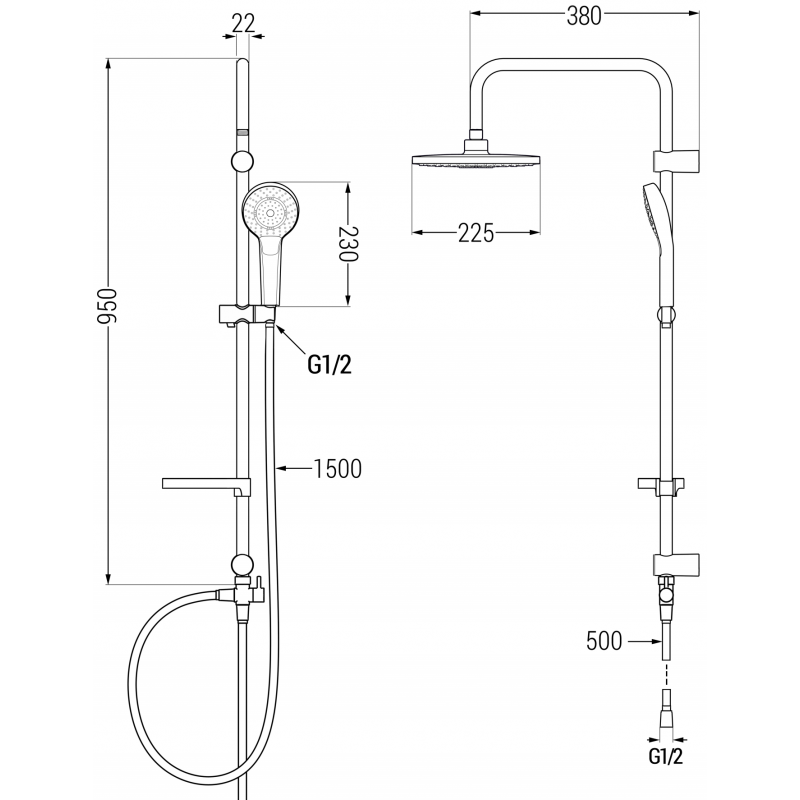 Mexen Erik nástenný sprchový set s dažďovou hlavicou a sprchovou batériou Lynx, chróm - 745940205-00