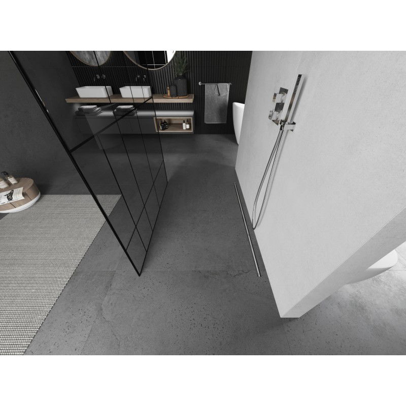 Mexen Kioto samostatne stojaca sprchová stena 140 x 200 cm, čierny vzor 8 mm, brúsený nikel - 800-140-002-97-78