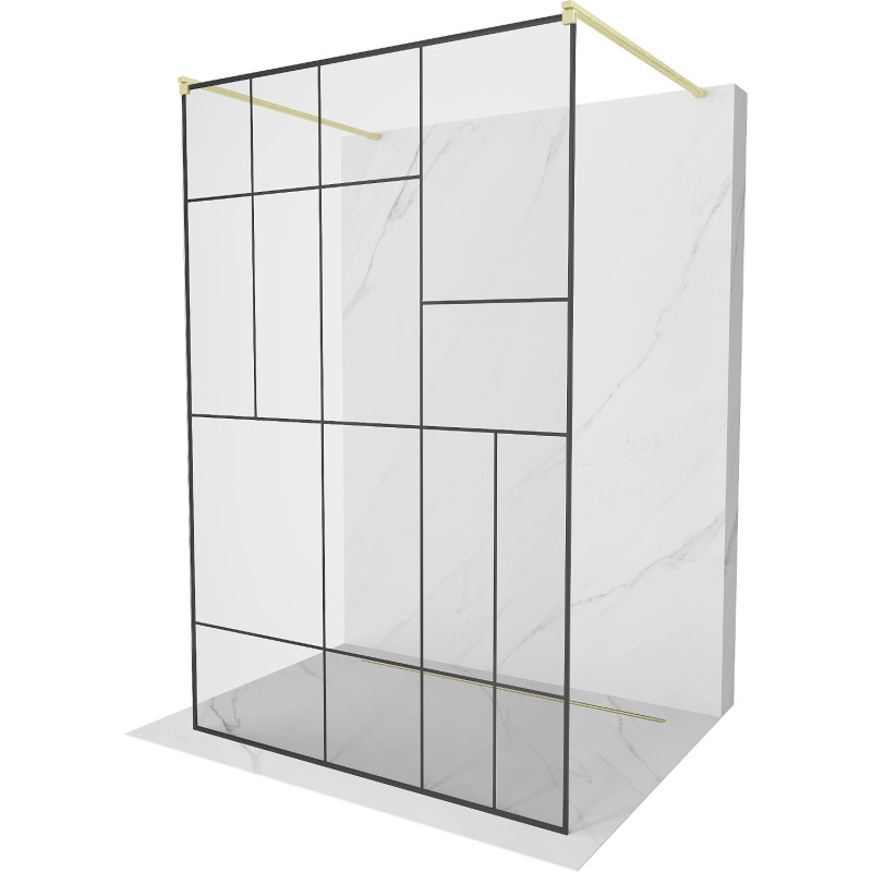 Mexen Kioto voľne stojaca sprchová stena 130 x 200 cm, čierny vzor 8 mm, zlatá kefovaná - 800-130-002-55-78