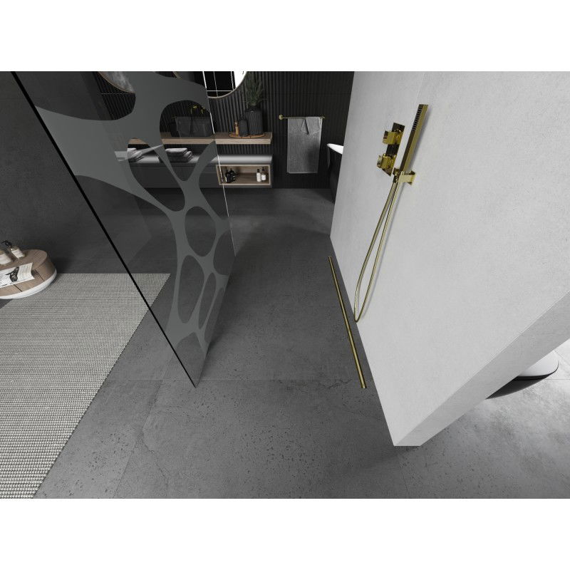 Mexen Kioto samostatne stojaca sprchová stena 140 x 200 cm, biela vlna 8 mm, zlatá brúsená - 800-140-002-55-97