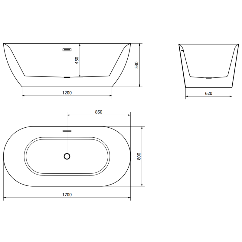 Mexen Roxy voľne stojaca vaňa 170 x 80 cm, biela/čierna, biely preliv - 51201708075-20