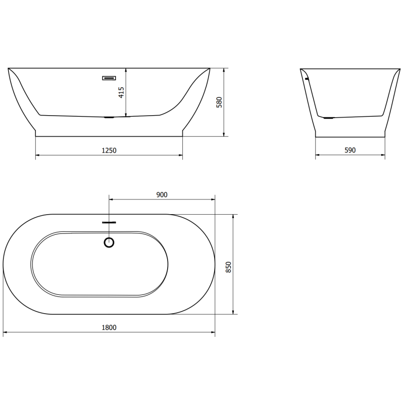 Mexen Roxy voľne stojaca vaňa 180 x 85 cm, biela/čierna, prepad brúsená meď - 51201808575-65