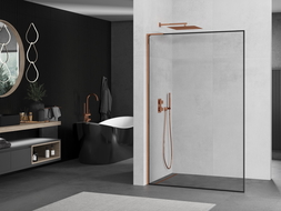 Mexen Kioto L sprchová zástena Walk-in 60 x 200 cm, čierny vzor, ružové zlato - 800-060-103-60-70