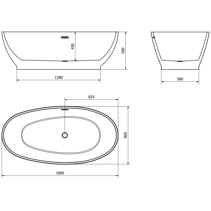 Mexen Bilbao voľne stojaca vaňa 180 x 90 cm, biela, biely prepad - 51311809000-20