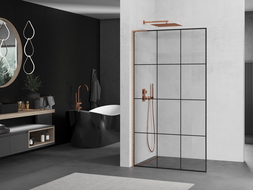 Mexen Kioto L sprchová stena Walk-in 100 x 200 cm, čierna mriežka, brúsená meď - 800-100-103-65-77