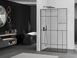 Mexen Kioto L sprchová stena Walk-in 90 x 200 cm, čierny vzor, gun gray brúsený - 800-090-103-66-78