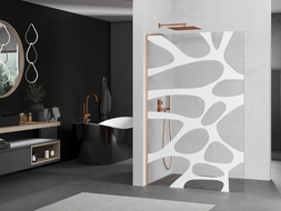 Mexen Kioto L sprchová stena Walk-in 100 x 200 cm, biely vzor, brúsená meď - 800-100-103-65-97