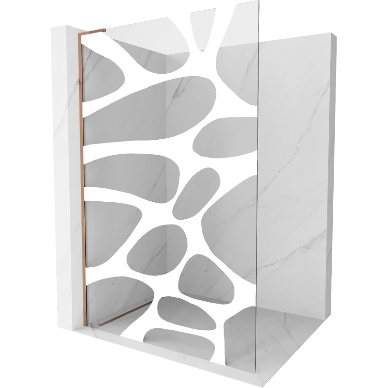 Mexen Kioto L priečka do sprchy Walk-in 100 x 200 cm, biely vzor, ružové zlato - 800-100-103-60-97