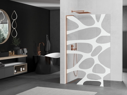 Mexen Kioto L priečka do sprchy Walk-in 100 x 200 cm, biely vzor, ružové zlato - 800-100-103-60-97