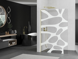 Mexen Kioto L sprchová zástena Walk-in 100 x 200 cm, biely vzor, zlatá - 800-100-103-50-97