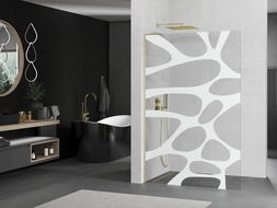 Mexen Kioto L sprchová zástena Walk-in 90 x 200 cm, biely vzor, zlatý brúsený - 800-090-103-55-97