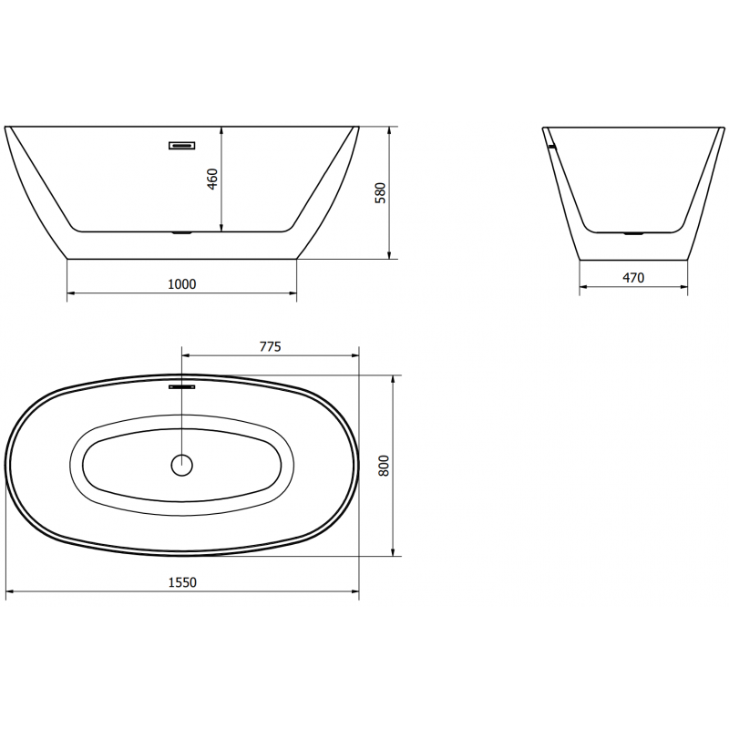 Mexen Eris voľne stojaca vaňa 155 x 80 cm, biela, prepad zlatý - 53441558000-50