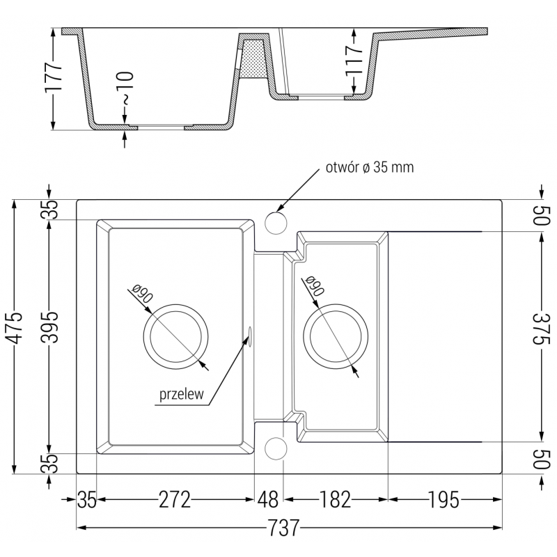 Mexen Gaspar granitový drez 1,5-komorový s odkvapkávačom a kuchynskou batériou Telma, biely - 6507-20-670200-00