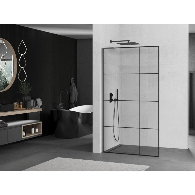 Mexen Kioto L sprchová stena Walk-in 100 x 200 cm, čierna mriežka, gun metal - 800-100-103-95-77
