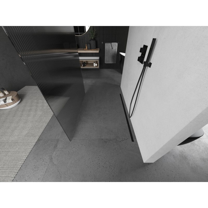 Mexen Kioto samostatne stojaca sprchová stena 100 x 200 cm, prúžky 8 mm, gun metal - 800-100-002-95-09