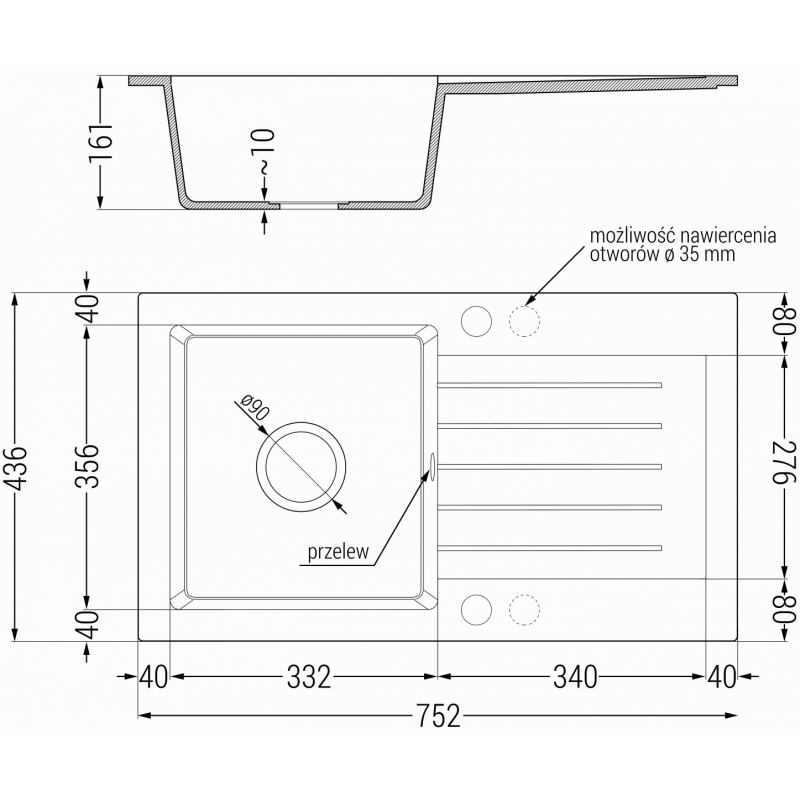 Mexen Pablo žulový kuchynský drez 1-komorový s odkvapkávačom a kuchynskou batériou Telma, čierny - 6510-77-670200-50