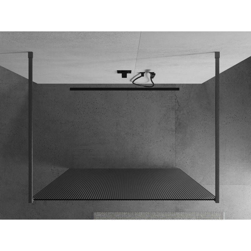 Mexen Kioto voľne stojaca sprchová stena 100 x 200 cm, prúžky 8 mm, brúsená pištoľová šedá - 800-100-002-66-09