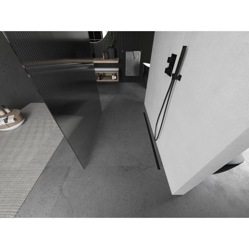 Mexen Kioto samostatne stojaca sprchová stena 130 x 200 cm, prúžky 8 mm, kartáčovaná gun gray - 800-130-002-66-09